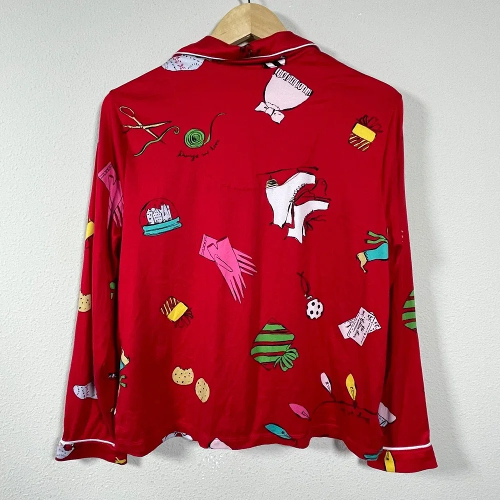 Kate‎ Spade Pajama Set Womens Medium Red Excellent Dachshund Holiday Print PJ